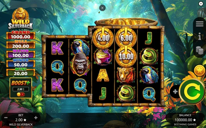 Wild Silverback - หน้าจอเกมหลักที่มีตาราง 3-3-4-4-4